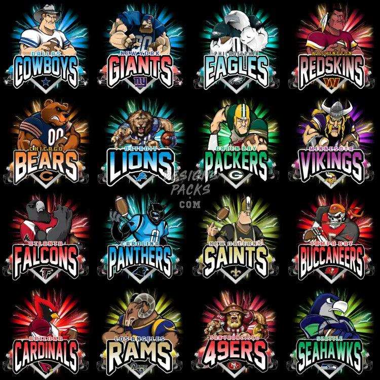 32 Mascots Football Teams Designs Bundle Png