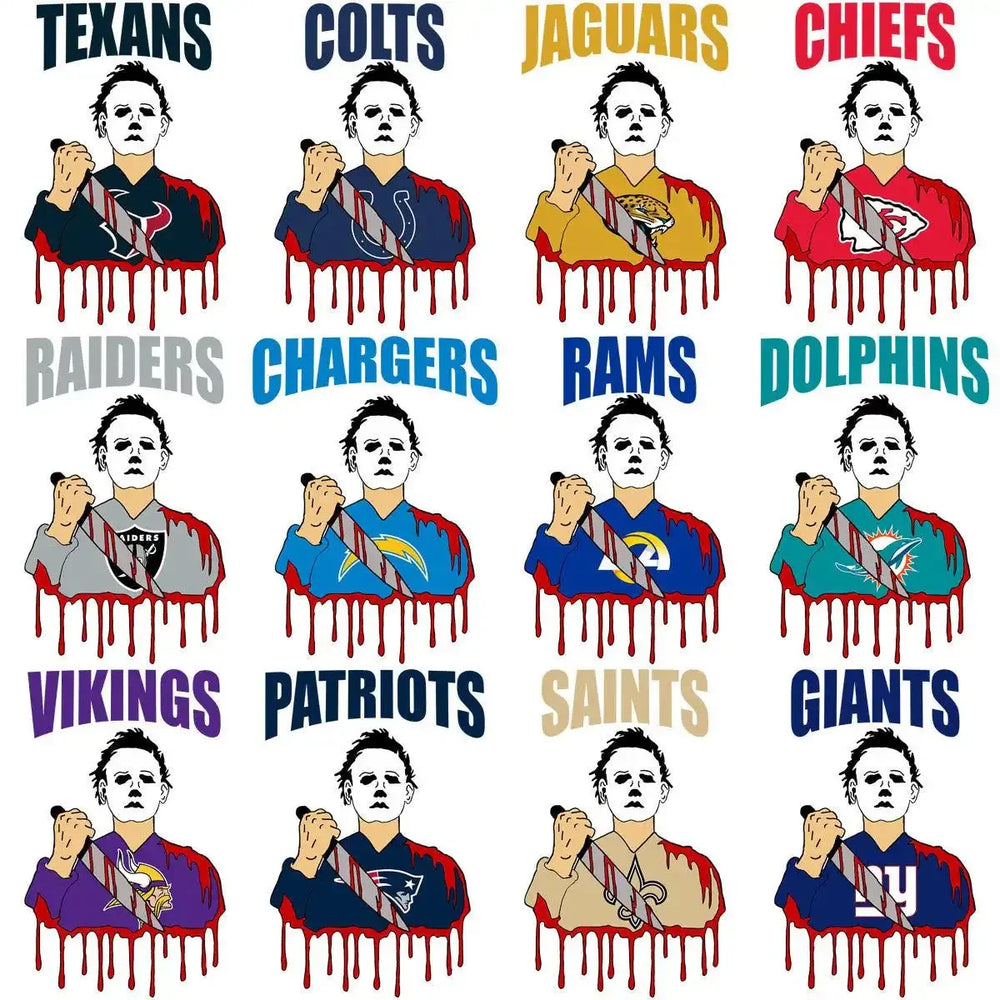 32 Michael Myers Movie Horror Football Designs Bundle PNG