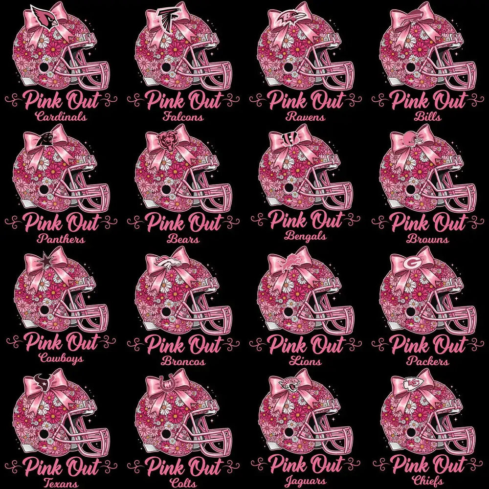 32 Pink Out Floral October Cancer Awareness Football Helmet Teams Designs Bundle PNG
