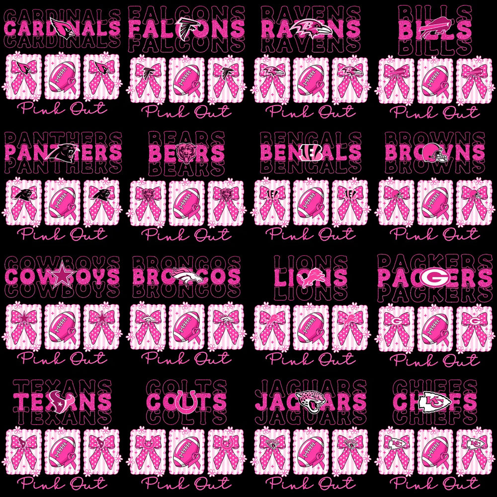 32 Pink Out October Cancer Awareness Football Teams Designs Bundle PNG