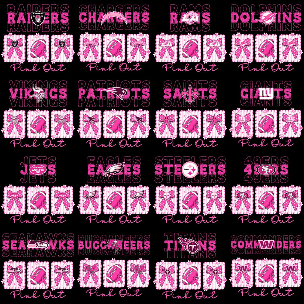32 Pink Out October Cancer Awareness Football Teams Designs Bundle PNG