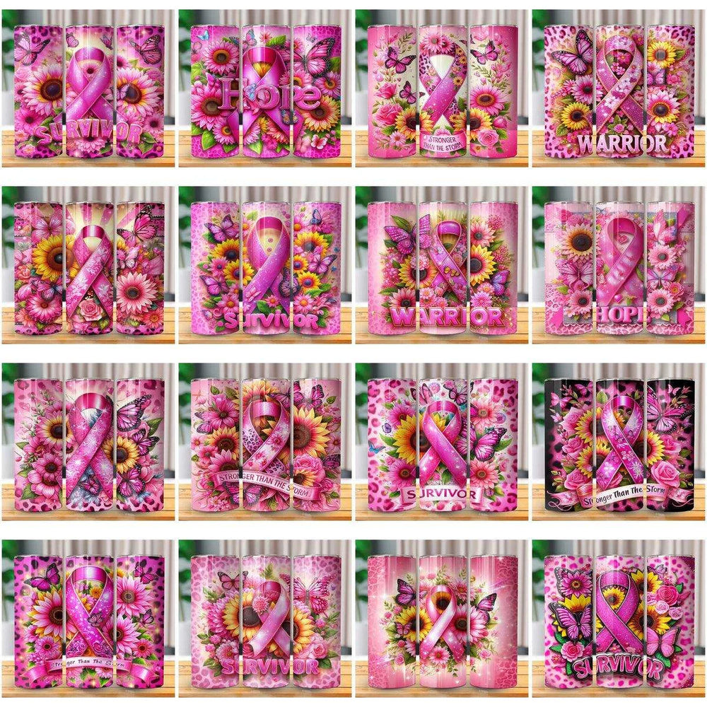 25 PINK RIBBON Cancer Awareness Tumbler Wrap Bundle JPG