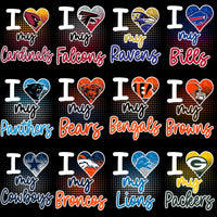 Load image into Gallery viewer, 32 Pro Football "I Love My Team" Glitter Heart Designs Bundle PNG

