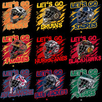 Load image into Gallery viewer, Hockey helmet designs for NHL teams with 'Let's Go' slogans, ideal for DTF/DTG and embroidery
