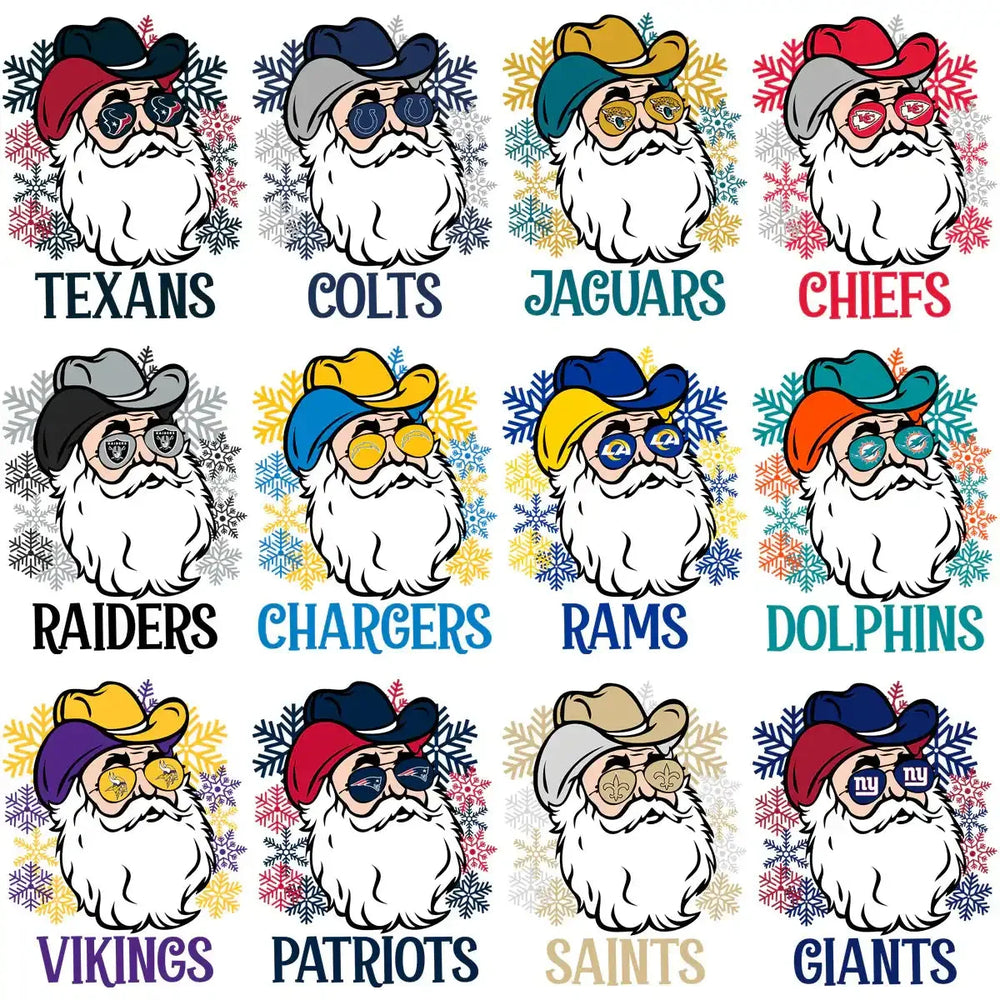 32 Santa CHRISTMAS Football Teams Designs Bundle PNG