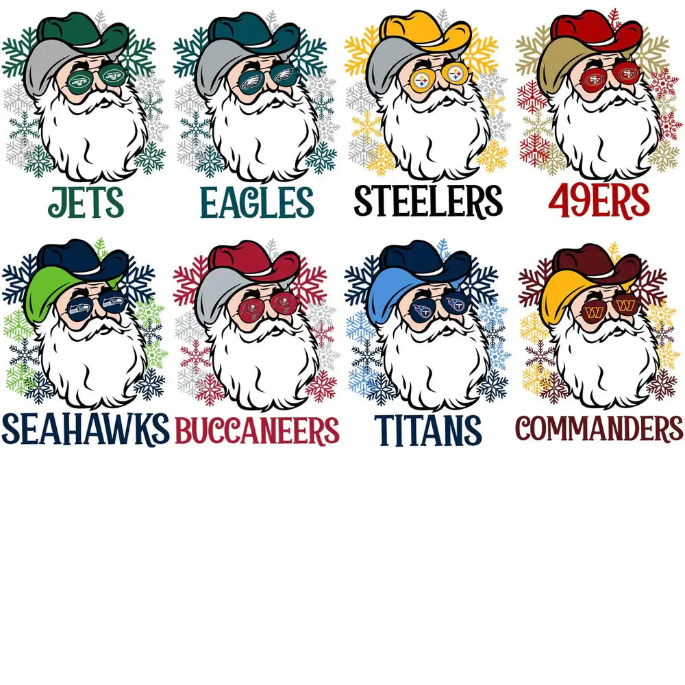32 Santa CHRISTMAS Football Teams Designs Bundle PNG