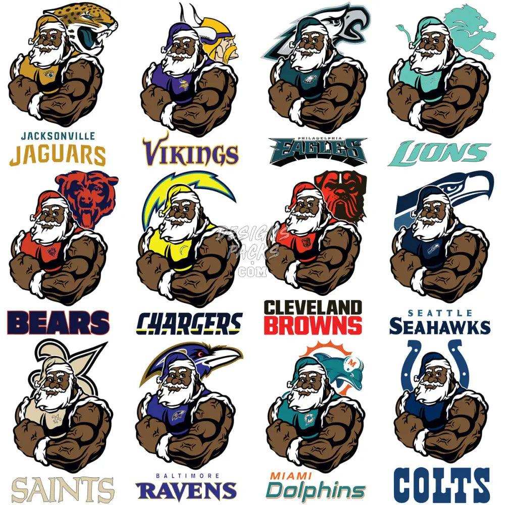 32 Santa Christmas Football Teams Designs Bundle Png