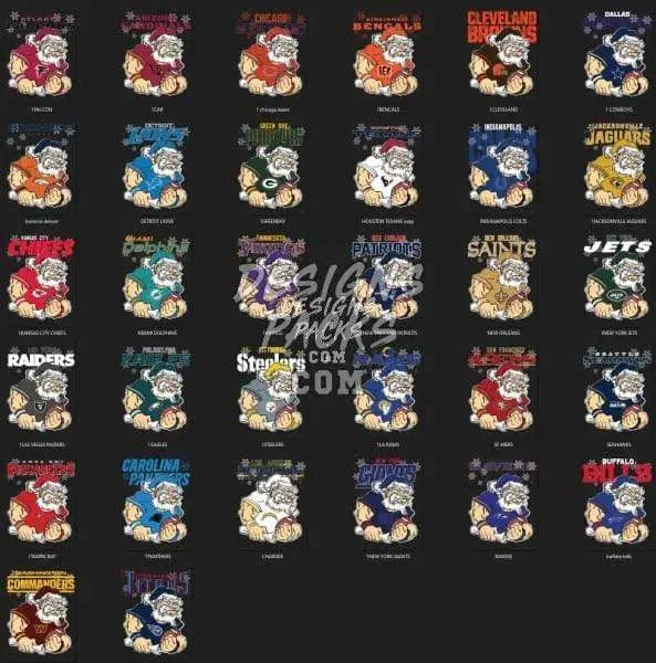 32 Santa Christmas Football Teams Designs Bundle PNG