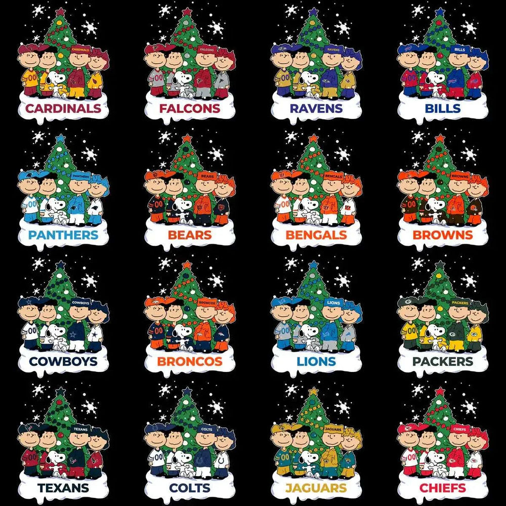 32 Snoopy Cartoon CHRISTMAS Football Teams Designs Bundle PNG