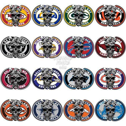 32 Split Skull Teams Logo Football Designs Bundle Png