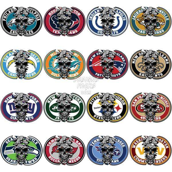 32 Split Skull Teams Logo Football Designs Bundle Png
