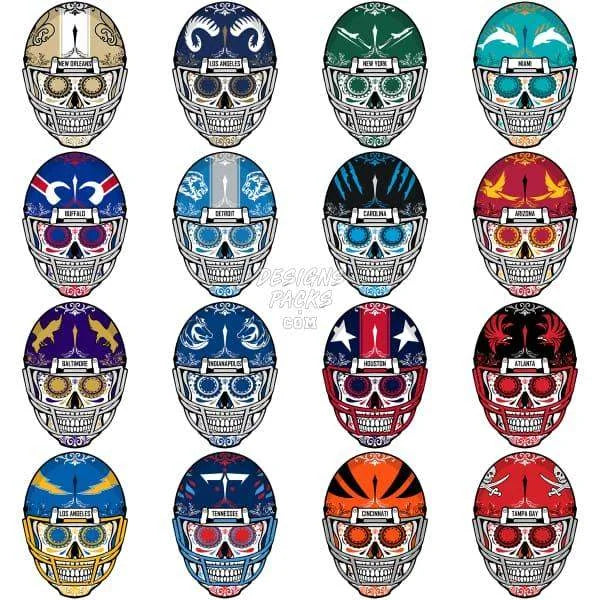 32 SUGAR SKULL Football Designs Bundle PNG