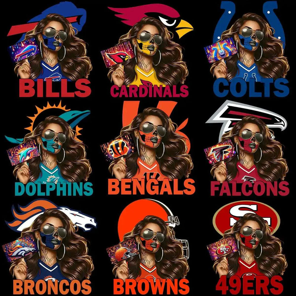 32 Sugar Skull Girl Football Teams Designs Bundle PNG