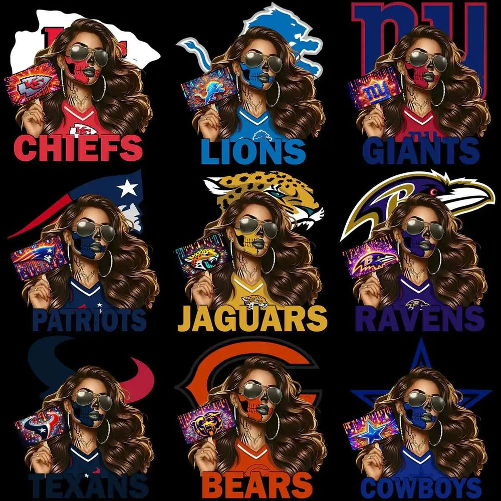 32 Sugar Skull Girl Football Teams Designs Bundle PNG