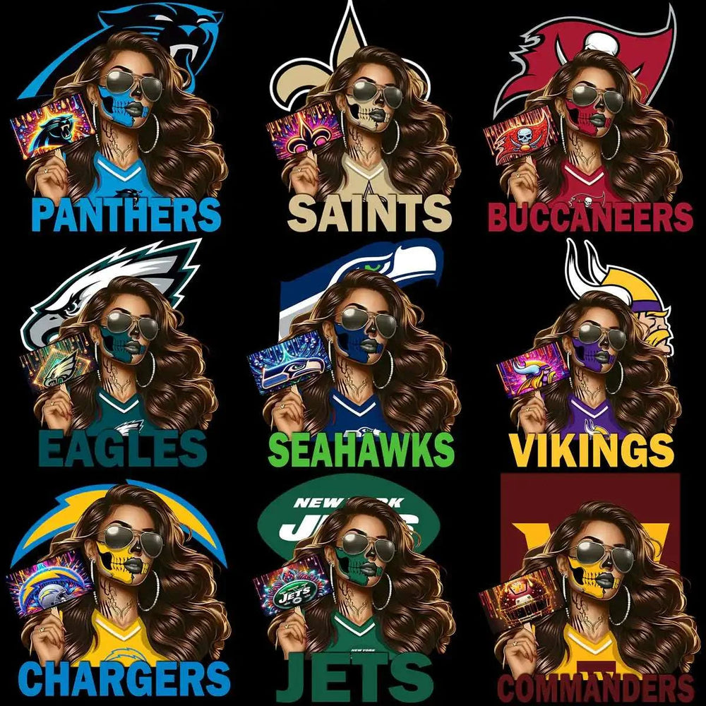 32 Sugar Skull Girl Football Teams Designs Bundle PNG