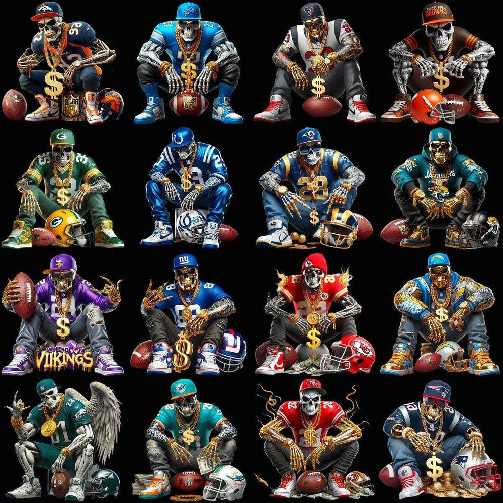 32 Swag Skull Football Teams Designs Bundle PNG