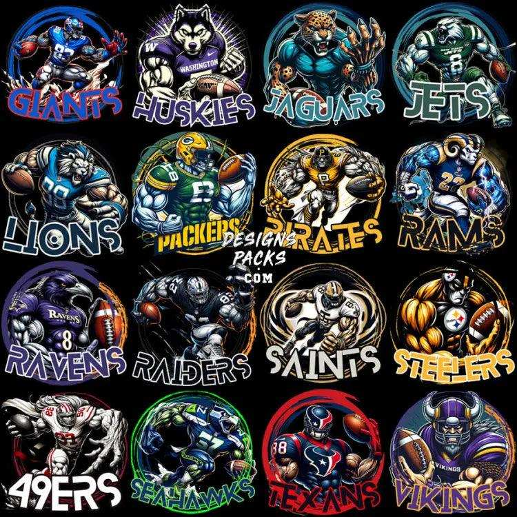 32 Teams Mascots Football Designs Bundle Png