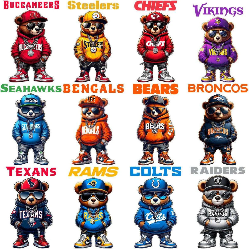 32 Teddy Bear Swag Football Designs Bundle PNG