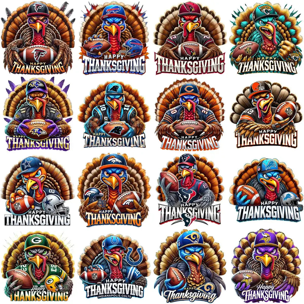 32 Thanksgiving Turkey Football Teams Designs Bundle PNG