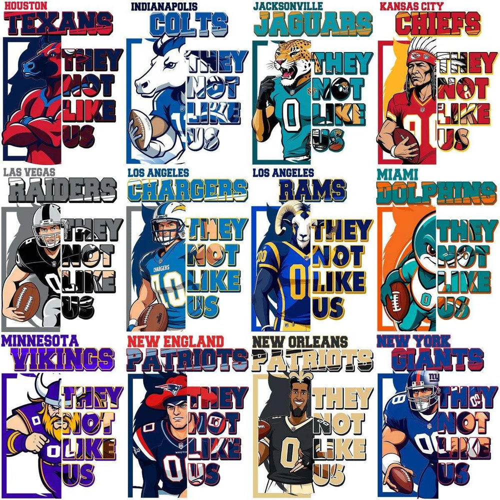 32 THEY NOT LIKE US Teams Mascot Football Designs Bundle PNG + PSD