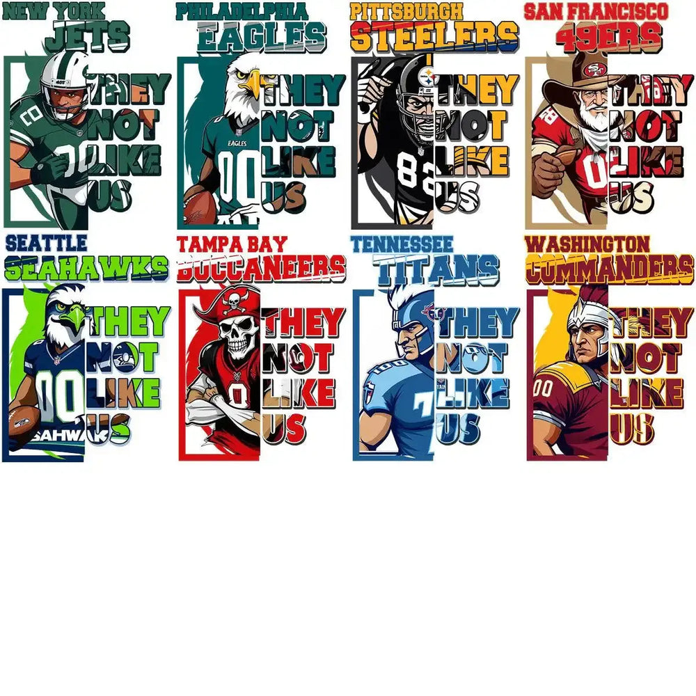 32 THEY NOT LIKE US Teams Mascot Football Designs Bundle PNG + PSD