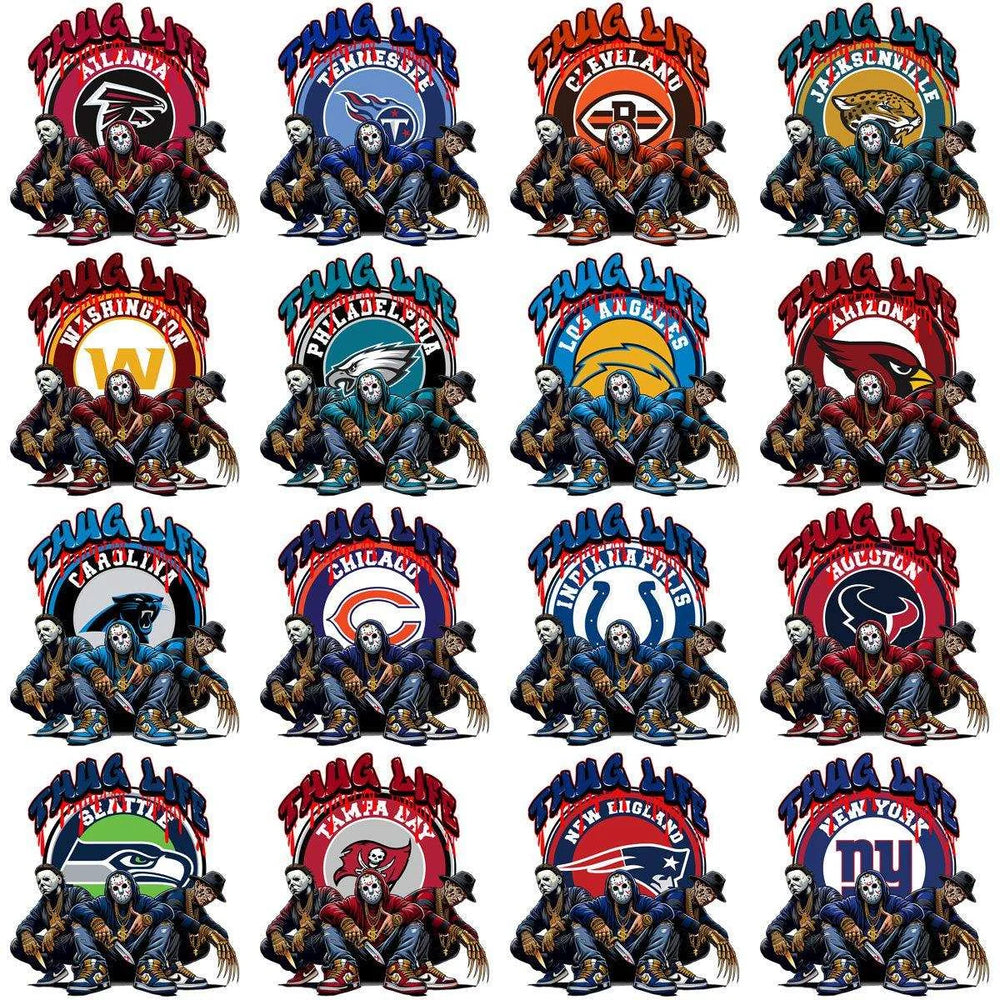32 Thug Life Football Horror Designs Bundle PNG