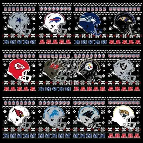 32 Ugly Christmas Football Teams Helmets (Black knockout) Designs Bundle PNG