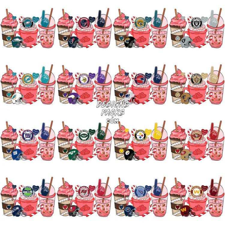 32 Valentine Drinks Football Teams Designs Bundle Png
