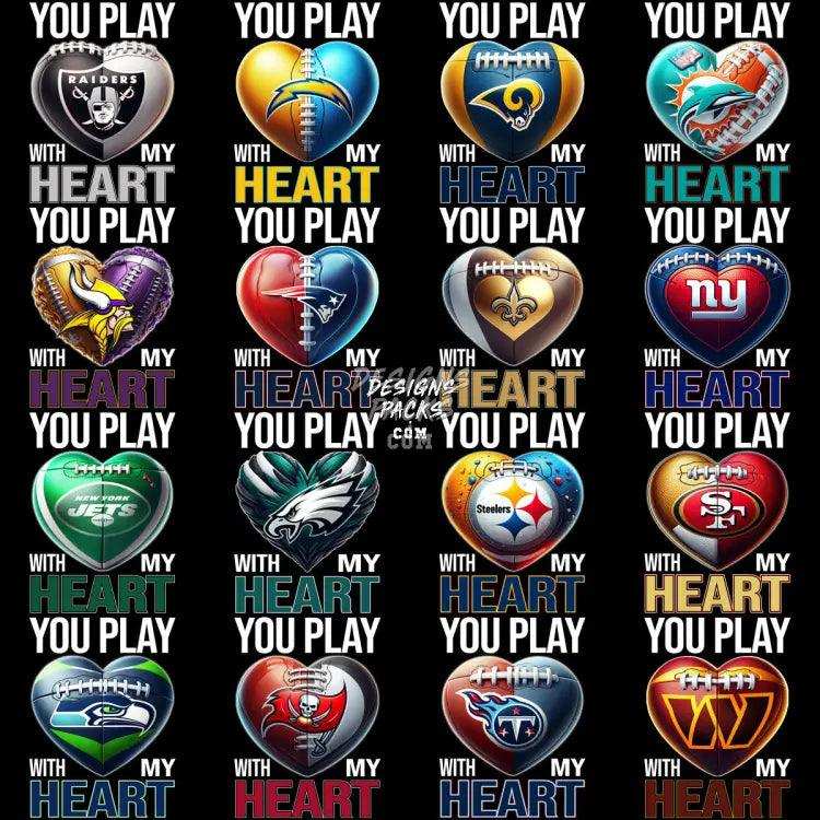 32 You Play With My Heart Football Teams Designs Bundle Png