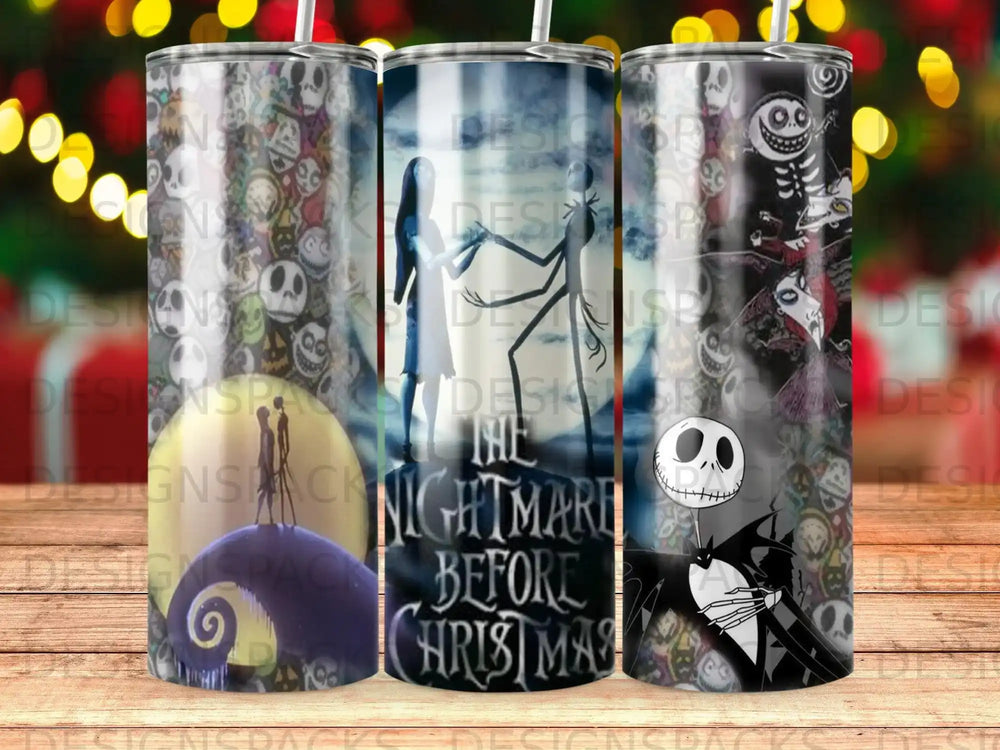 Nightmare Before Christmas tumbler with Jack Skellington and Sally.