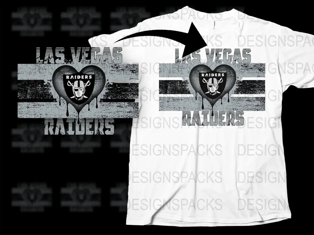 Las Vegas Raiders T-Shirt, Vintage Heart Logo, Grunge Style, Black and White Graphic Tee, Football Fan Apparel