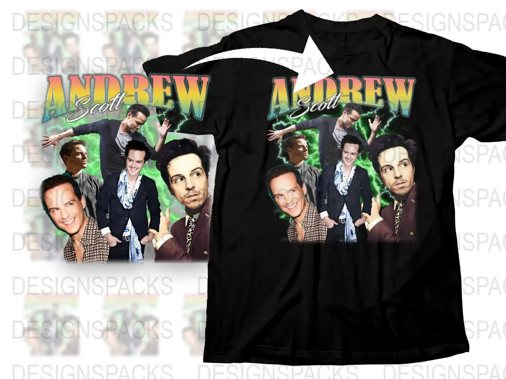 Andrew Scott Collage T-Shirt, Vintage Graphic Tee, Multiple Poses, Casual Wear