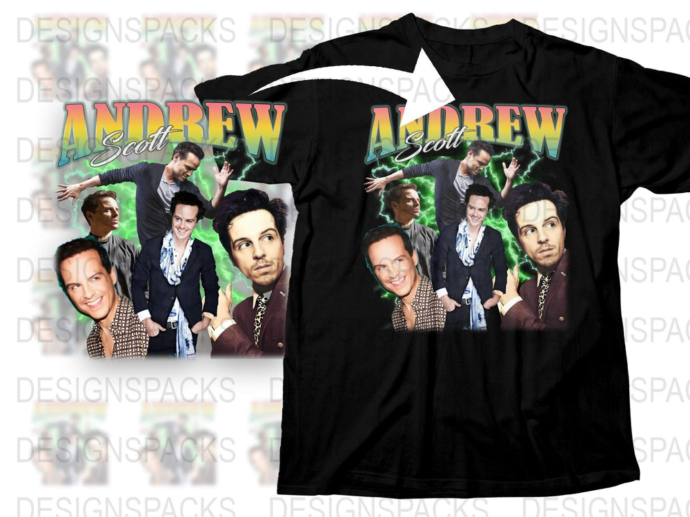 Andrew Scott Collage T-Shirt, Vintage Graphic Tee, Multiple Poses, Casual Wear