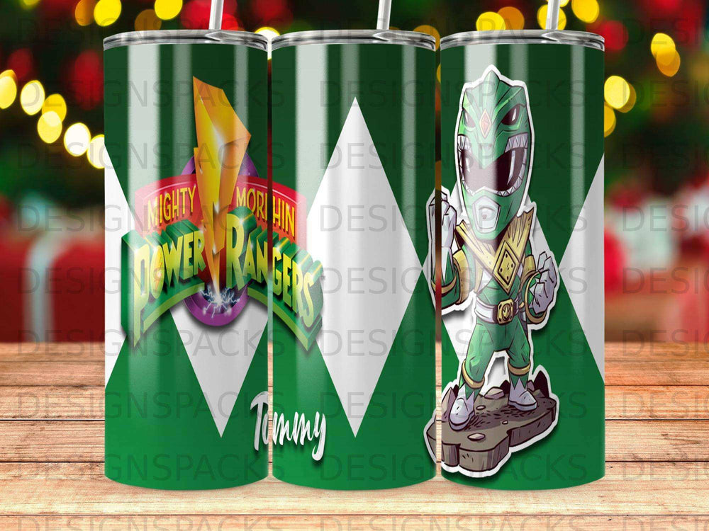Mighty Morphin Power Rangers Green Ranger character on a tumbler design.