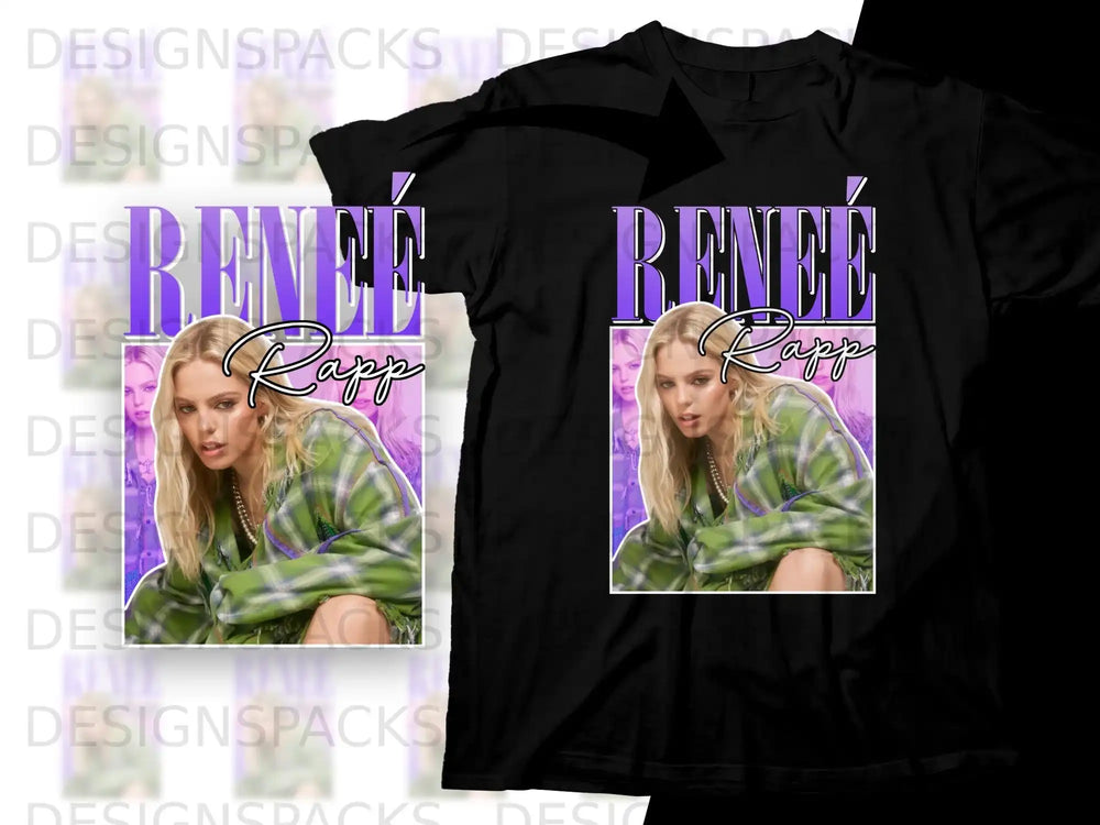 T-shirt with a graphic of Renée Rapp in a green plaid shirt.