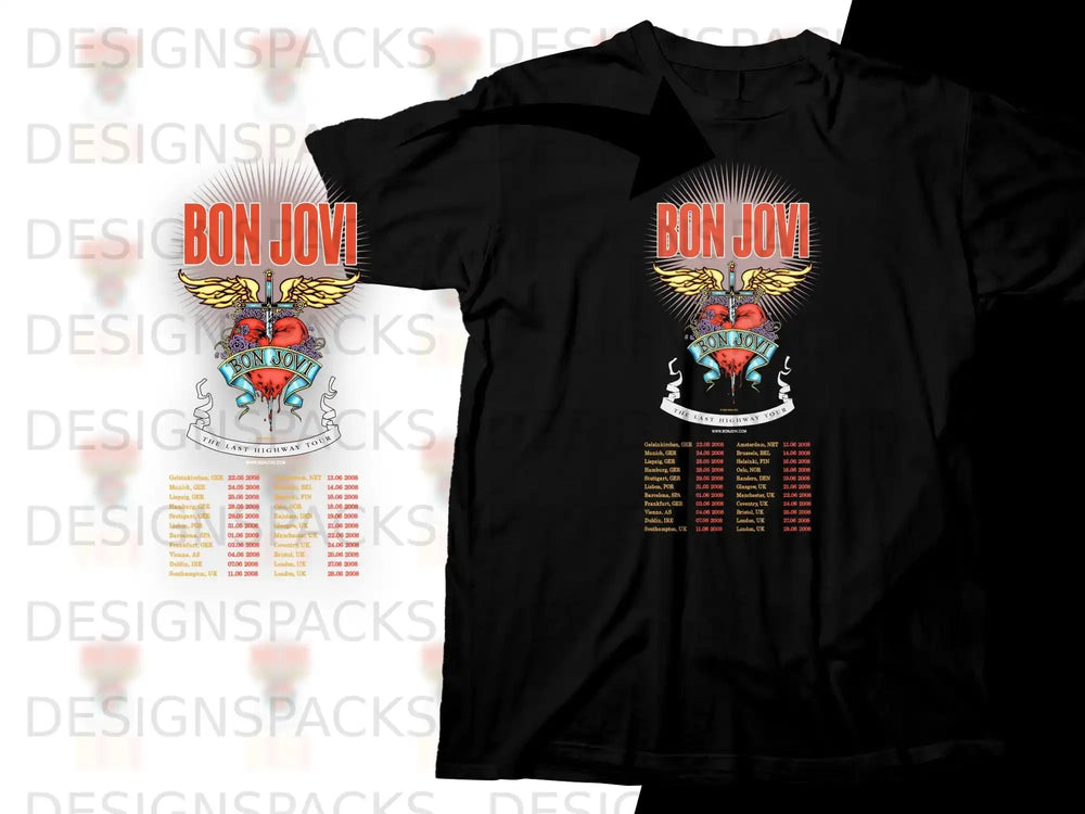Bon Jovi "The Last Highway Tour" black t-shirt with concert dates.