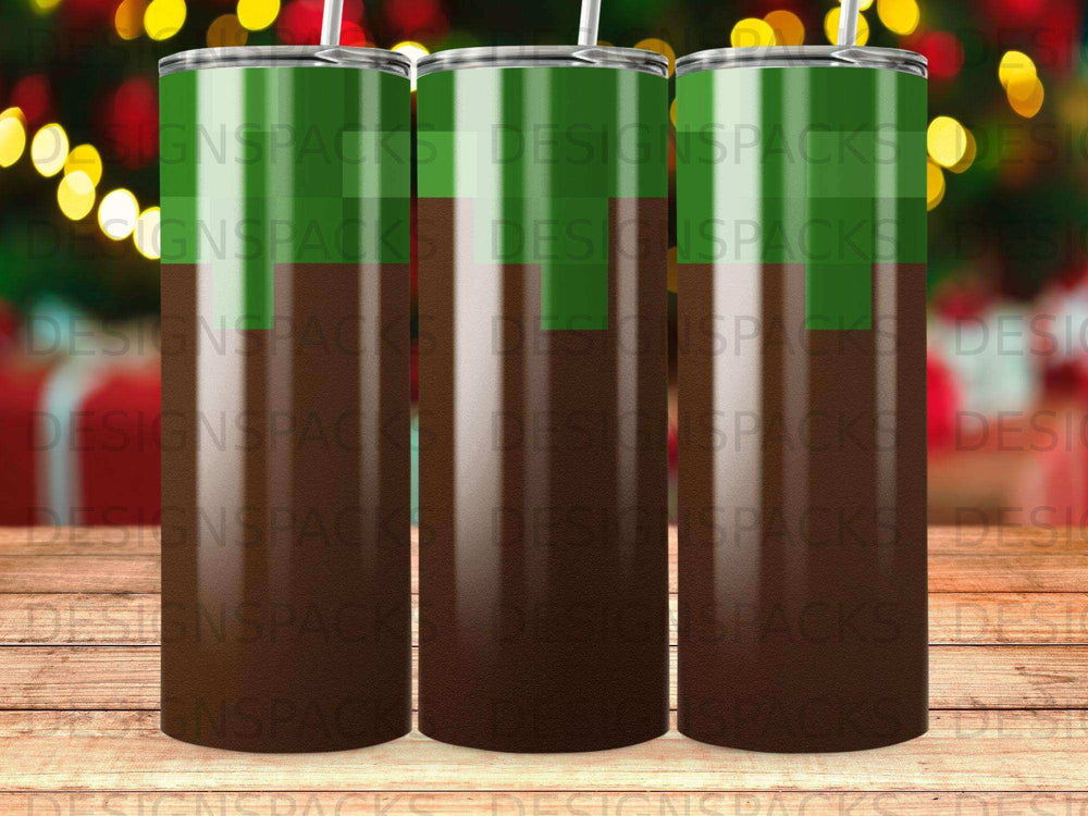 Three tumblers with a green, brown, and yellow gradient pattern.