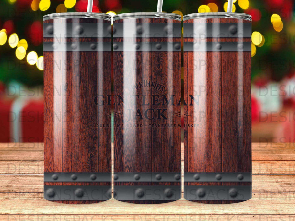 Jack Daniel's Gentleman Jack double mellowed Tennessee whiskey tumbler with wood grain.