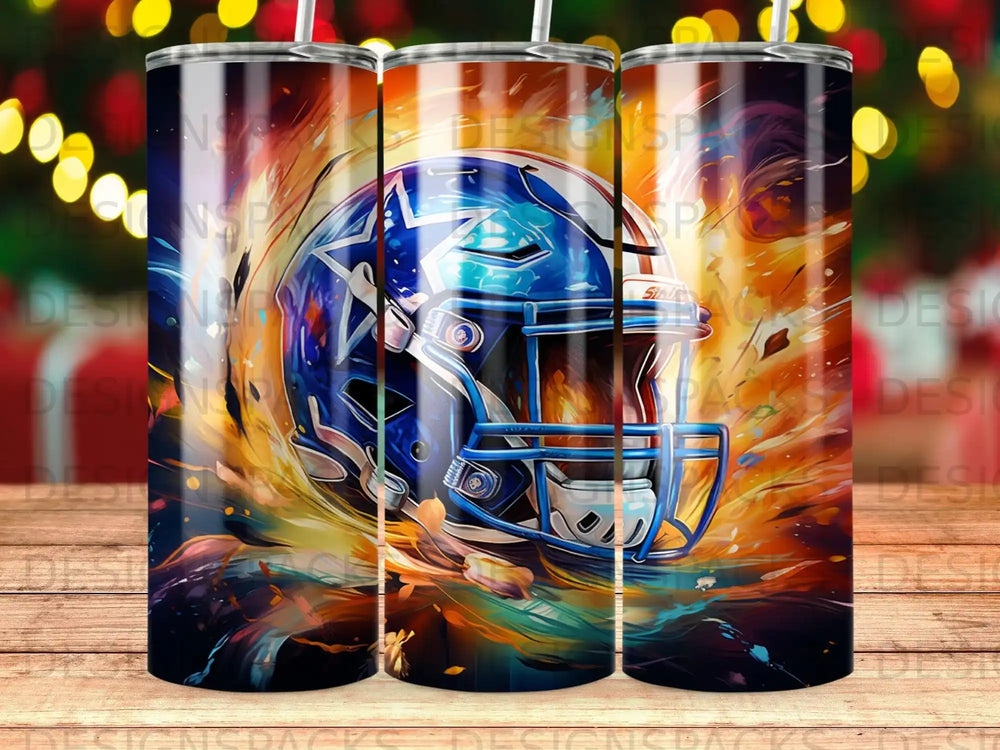 Dallas Cowboys helmet with fiery, abstract background.