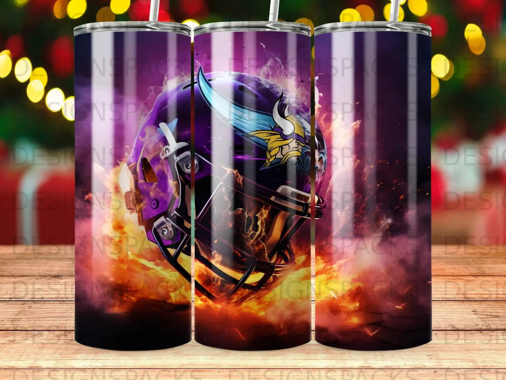 Minnesota Vikings helmet with fiery flames.