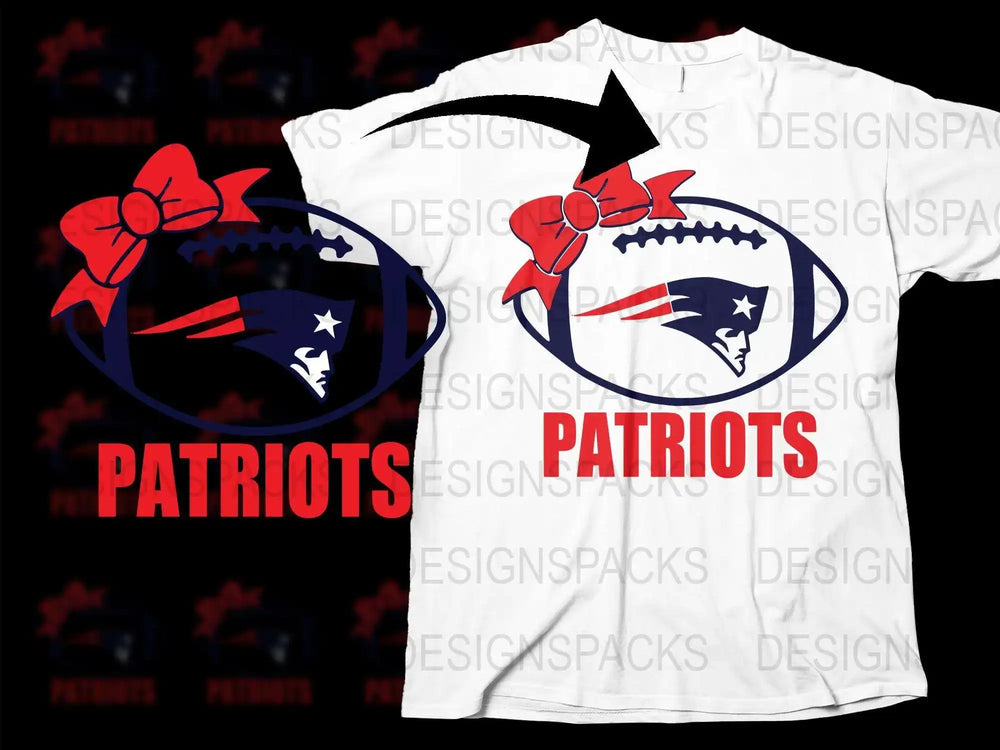 Patriots Themed T-Shirt with Logo, Red Bow Design, Sports Fan Apparel, Football Season Wear, Gift for Fans