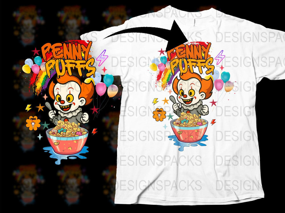 Colorful Penny Puffs Cartoon T-shirt, Kids' Vibrant Graphic Tee, Fun Cereal Character, Bright Casual Wear