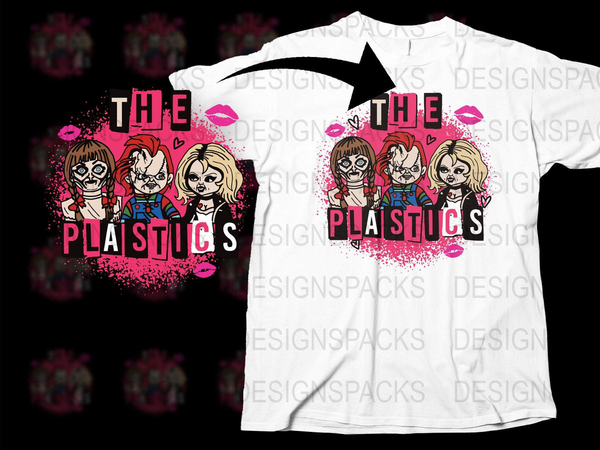 Teen Movie Inspired Graphic T-Shirt, 'The Plaistucs' Fun Cartoon Character Design, Bold Pink Splash Pattern