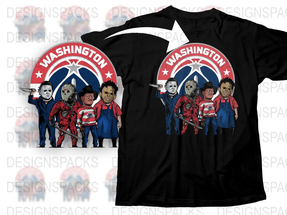 Washington Horror Movie Characters Parody T-Shirt, Unique Graphic Tee, Horror Film Enthusiasts, Pop Culture Apparel, Unisex Shirt