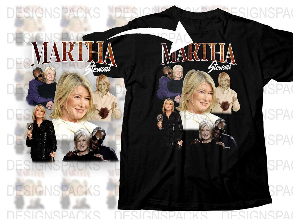 Martha Stewart Graphic T-Shirt, Vintage Style Tee, Celebrity Designer Shirt, Fashionable Casual Wear, Black and White Top