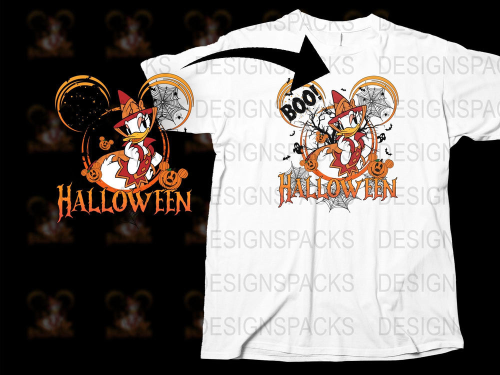 Halloween T-Shirt for Kids, Cute Cartoon Cat and Pumpkin Design, Unisex White Tee