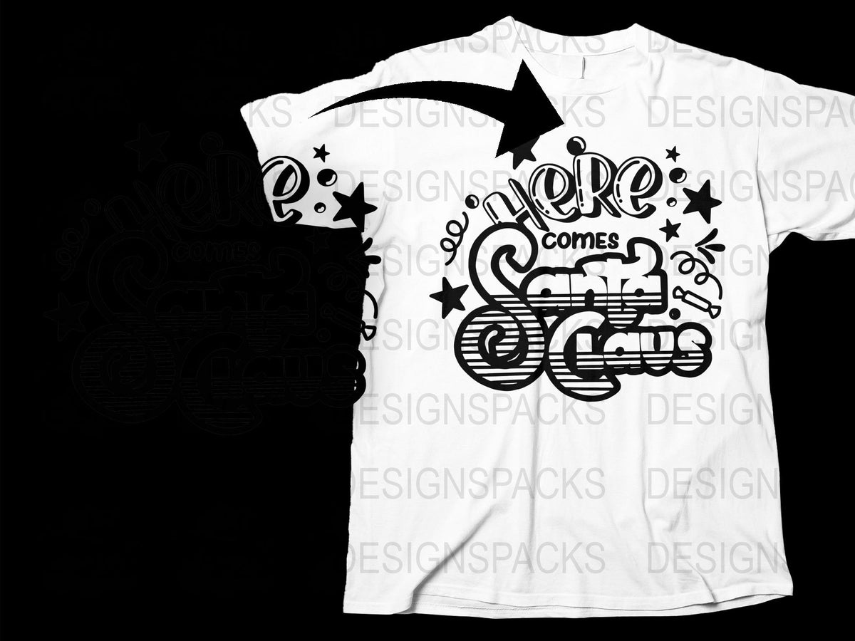 Here Comes Santa Claus T-Shirt, Christmas Holiday Graphic Tee, Festive Winter Apparel, Unisex Adult Clothing