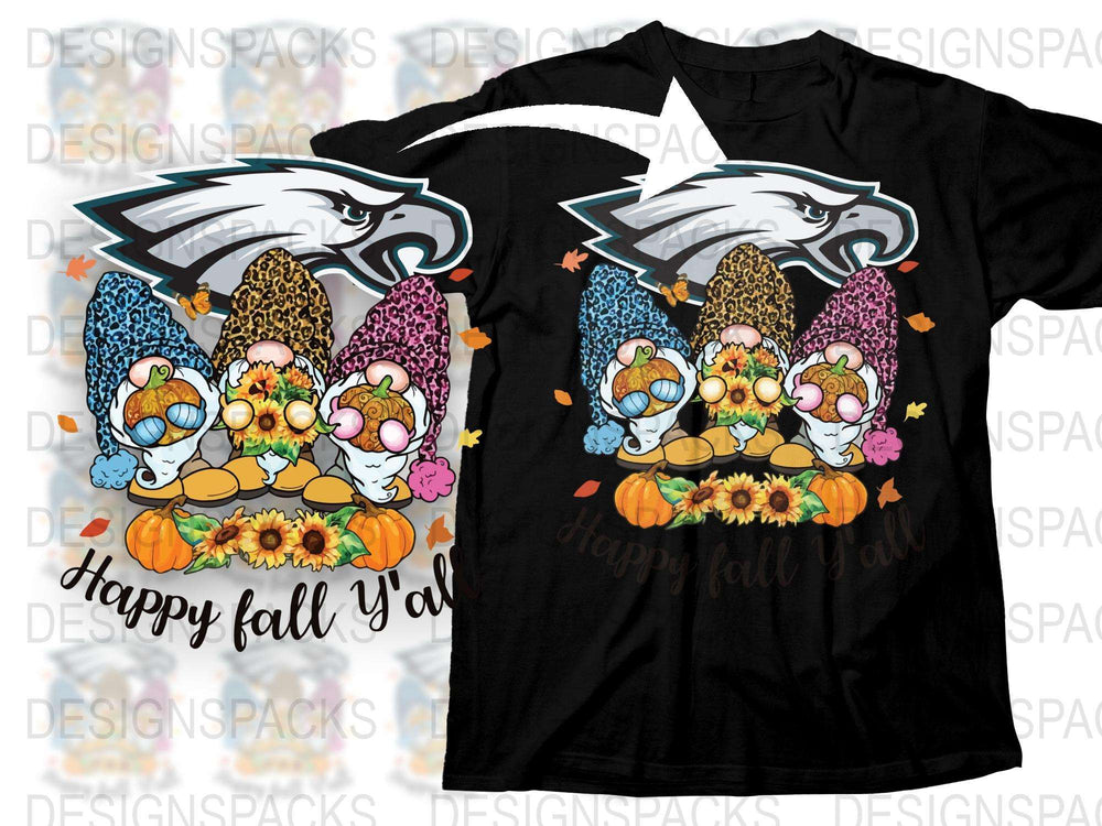 Happy Fall Y'all T-Shirt, Autumn Gnomes Graphic Tee, Thanksgiving Pumpkins and Leaves, Seasonal Festive Apparel for Men and Women