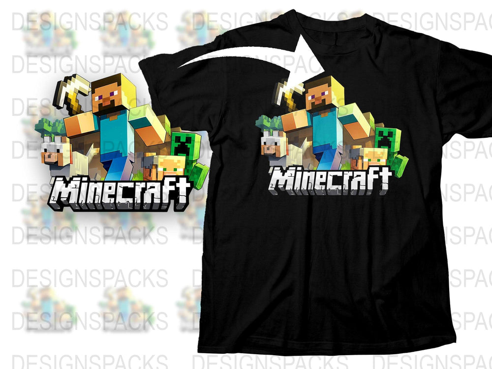 Minecraft T-Shirt, Pixel Art Gamer Tee, Boys Graphic Shirt, Kids Video Game Clothing, Black Cotton Top, Gift for Gamers