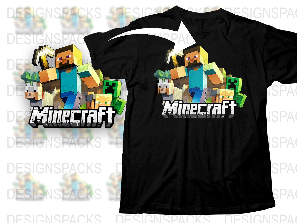 Minecraft T-Shirt, Pixel Art Gamer Tee, Boys Graphic Shirt, Kids Video Game Clothing, Black Cotton Top, Gift for Gamers